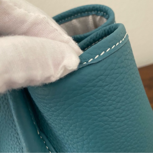 Green Blue Jean 36 CM Garden Party Real Pebble Leather Satchel Bag w/ Wide Strap - Picture 7 of 8